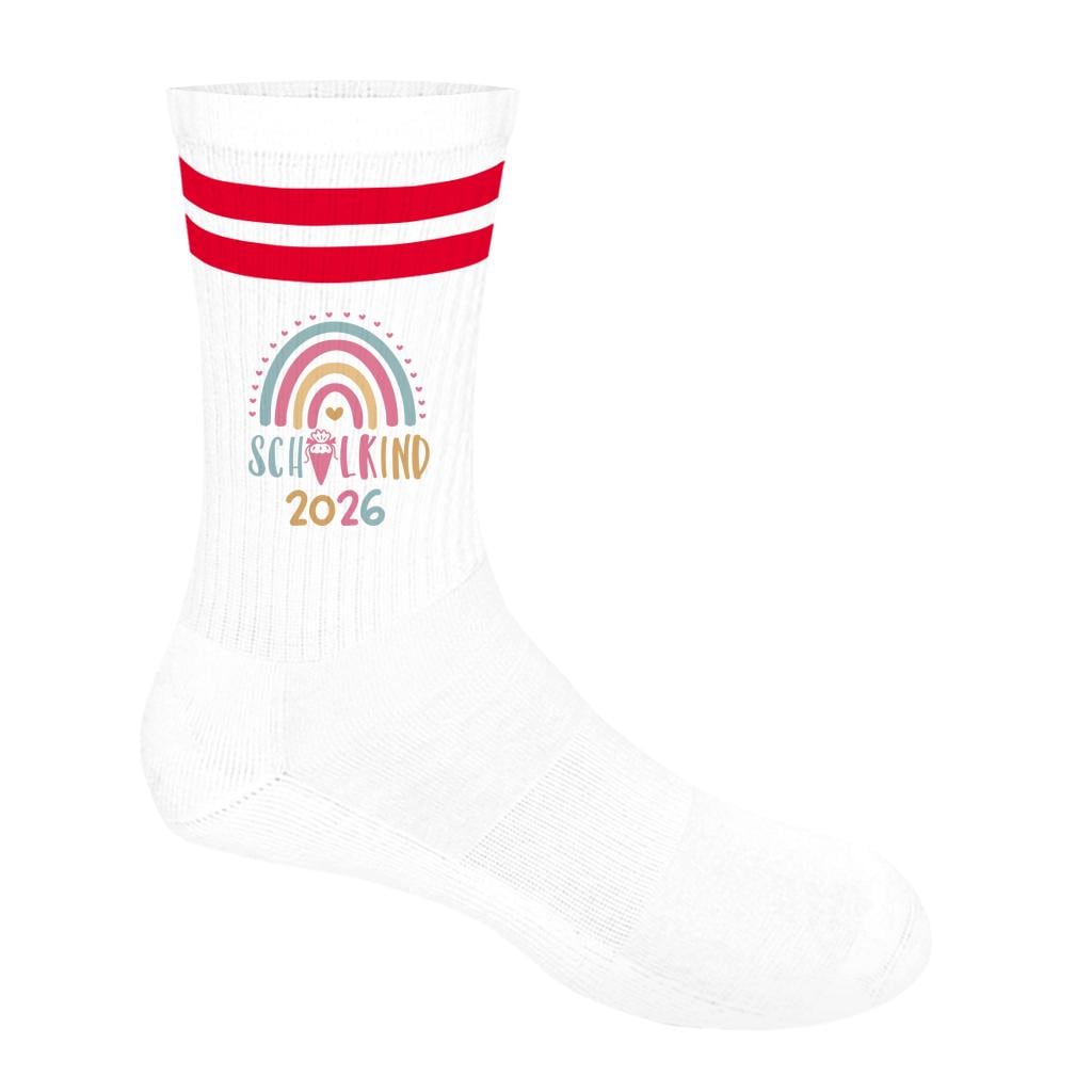 Personalisierbare Schulkind 2026 Socken mit Streifen, Einschulung Geschenk Mädchen Junge, bunte Socken, Geschenk Einschulung, Bio-Baumwolle