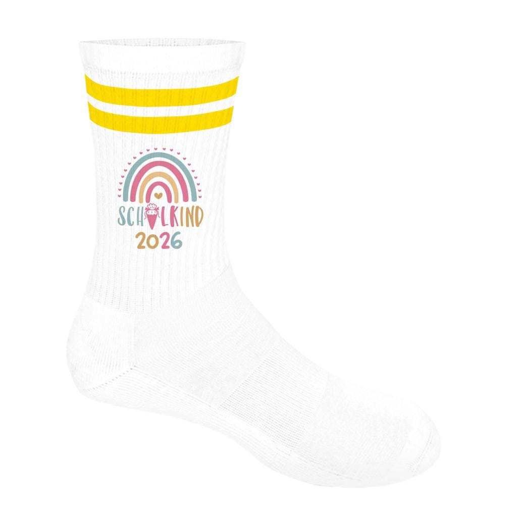 Personalisierbare Schulkind 2026 Socken mit Streifen, Einschulung Geschenk Mädchen Junge, bunte Socken, Geschenk Einschulung, Bio-Baumwolle