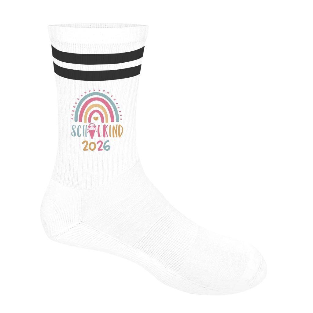 Personalisierbare Schulkind 2026 Socken mit Streifen, Einschulung Geschenk Mädchen Junge, bunte Socken, Geschenk Einschulung, Bio-Baumwolle