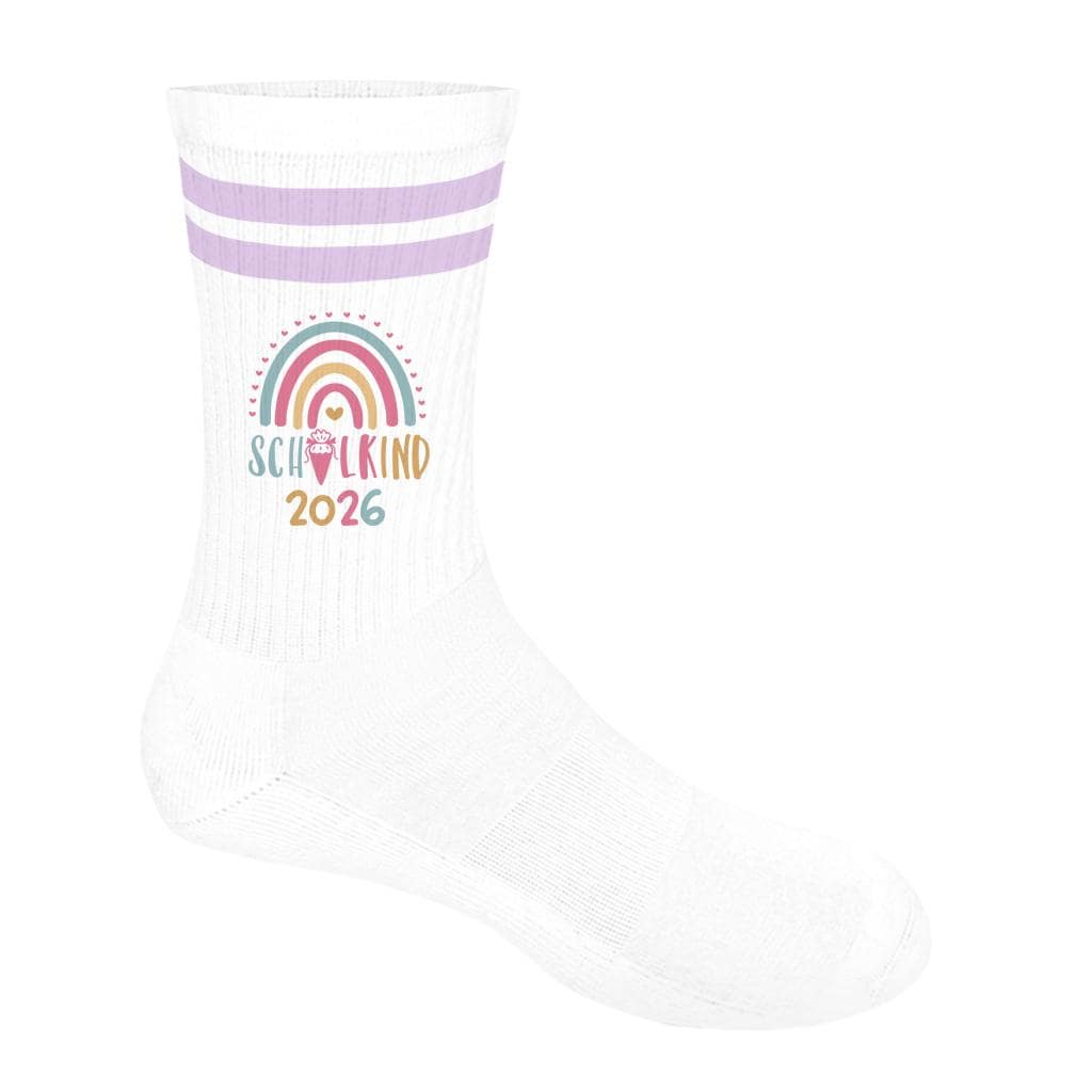 Personalisierbare Schulkind 2026 Socken mit Streifen, Einschulung Geschenk Mädchen Junge, bunte Socken, Geschenk Einschulung, Bio-Baumwolle