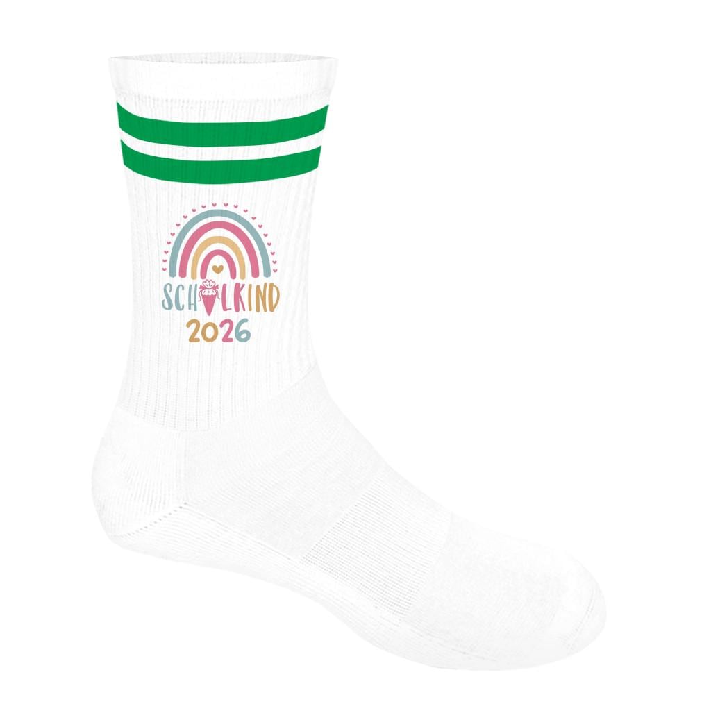 Personalisierbare Schulkind 2026 Socken mit Streifen, Einschulung Geschenk Mädchen Junge, bunte Socken, Geschenk Einschulung, Bio-Baumwolle