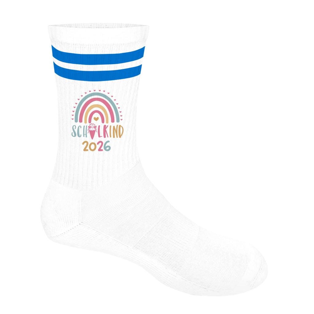 Personalisierbare Schulkind 2026 Socken mit Streifen, Einschulung Geschenk Mädchen Junge, bunte Socken, Geschenk Einschulung, Bio-Baumwolle