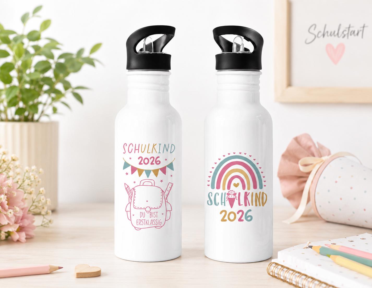 Trinkflasche Einschulung | Flasche Schulanfang | Geschenk Einschulung Kita | zwei Motive auf einer Flasche
