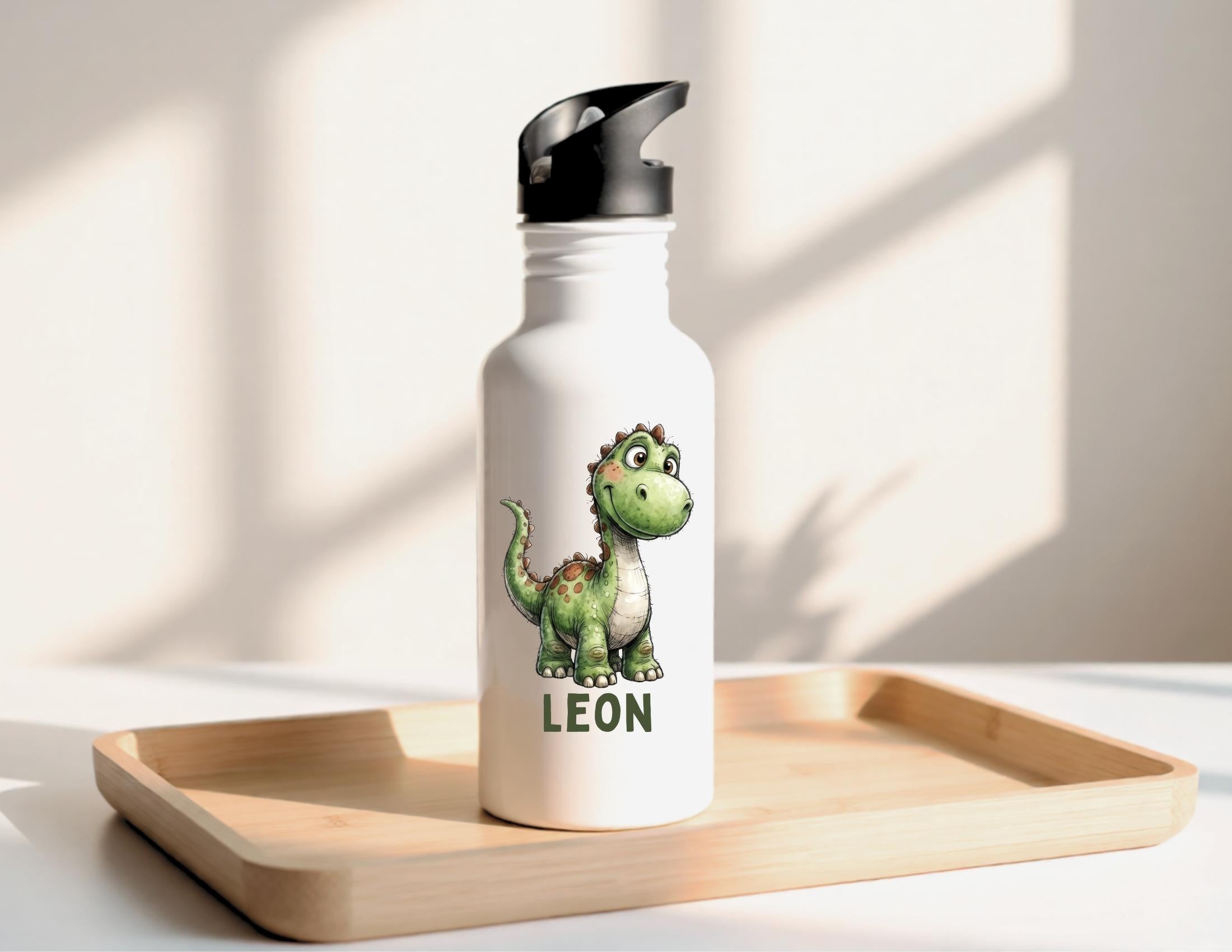Trinkflasche Dino | personalisierte Edelstahlflasche | Geschenk für Schulanfang, Kita Start