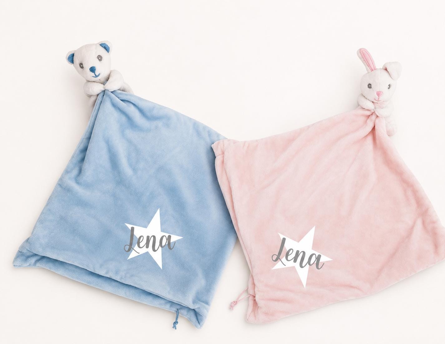 Kissen mit Häschen oder Bärchen | personalisiert | Baby Name | rosa oder hellblau | Samt