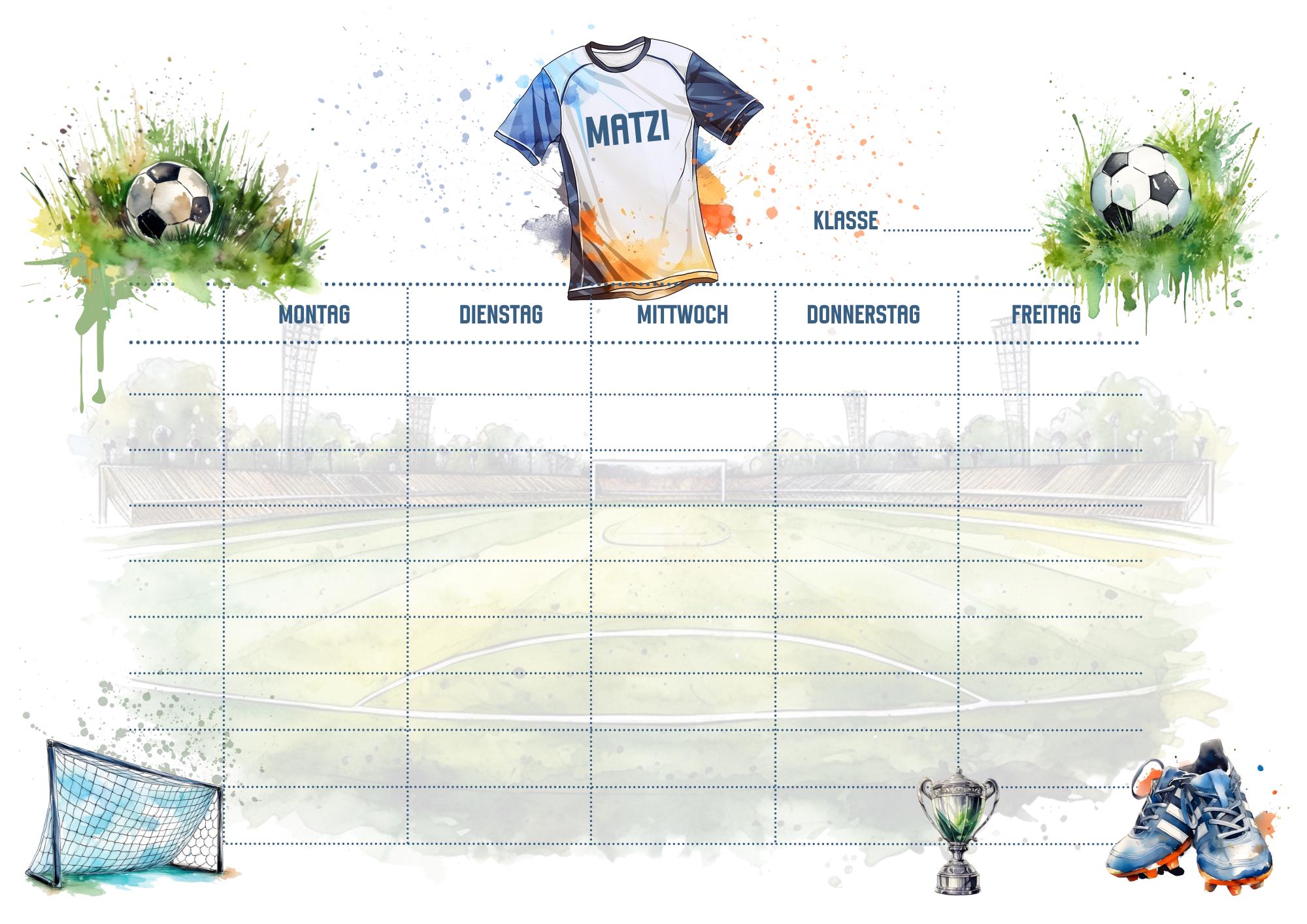 Personalisierter Stundenplan | Fußball, Meerestiere, Dino, Astronaut | PDF Stundenplan DIN A4 zum Ausdrucken | Schulanfang Einschulung