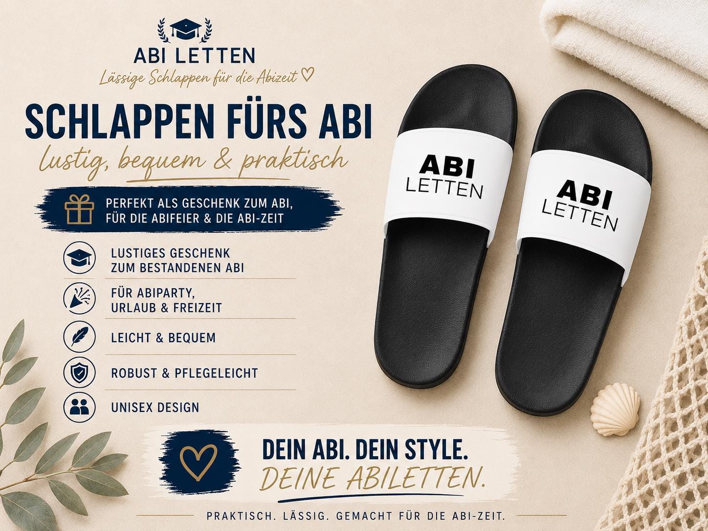 Abi Letten Schlappen Geschenk Abitur | Lustige Badelatschen Abi 2026 | Abiletten Geschenk Abifeier Abizeit Urlaub | in 6 Farben (Gr. 36-47)