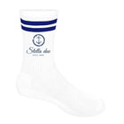 Personalisierte Skipper Socken mit Bootsname | Maritime Crew Socken mit Anker, Streifen & Wunschname | Geschenk für Bootsbesitzer, Segler