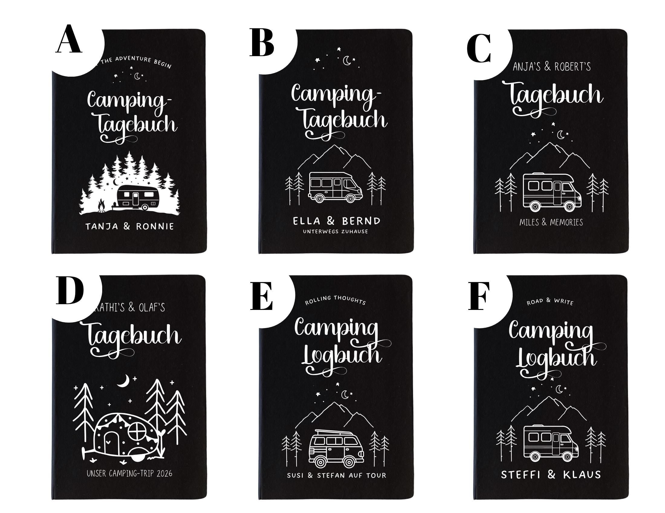 Camping Tagebuch | weißes Notizbuch | Personalisierung | Logbuch für Camper | A5 liniert | anpassbar Name, Titel, Headline