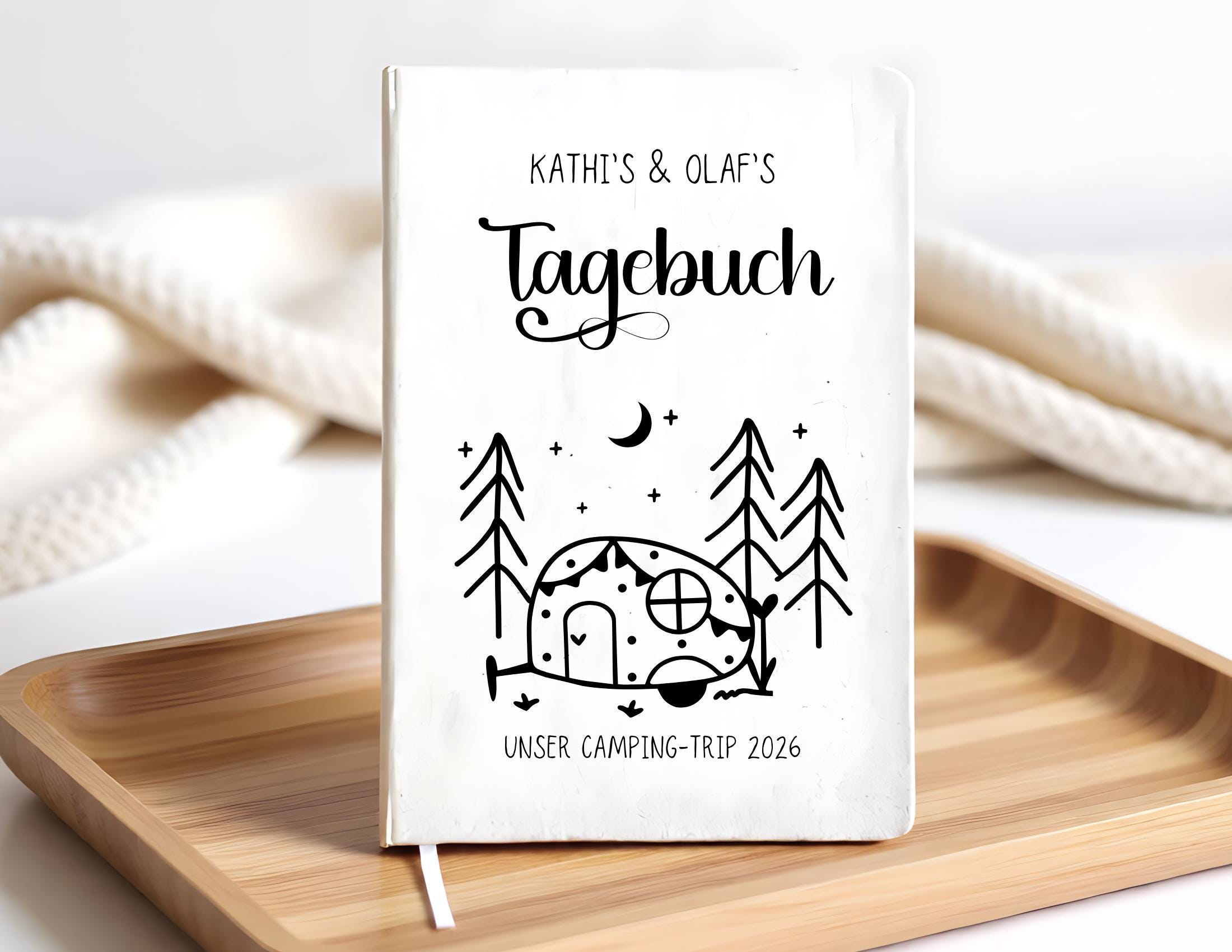 Camping Tagebuch | weißes Notizbuch | Personalisierung | Logbuch für Camper | A5 liniert | anpassbar Name, Titel, Headline