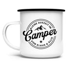 Camper Tasse Emaille personalisiert | Camping Becher mit Namen | Wohnmobil | Camper Logo | schwarz oder silber Rand