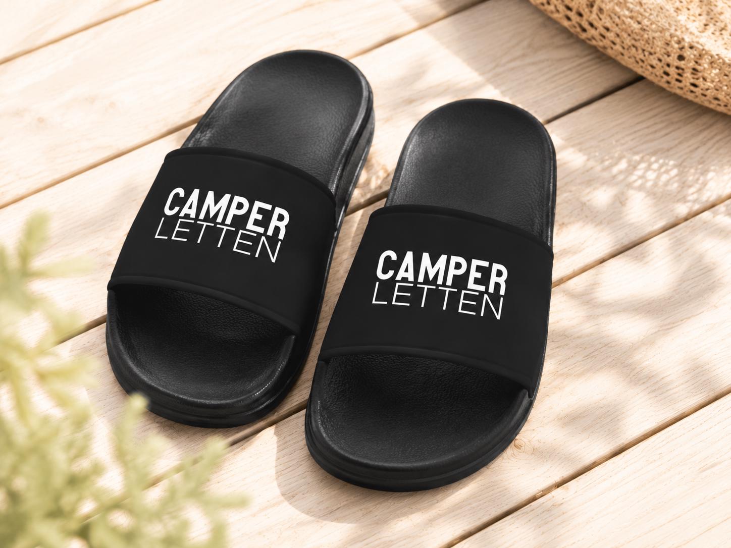Camper Letten | Badelatschen für Campingplatz und Urlaub | schwarze Schlappen für Camper, Badeschuhe für Dusche, Strand, Schwimmbad | unisex