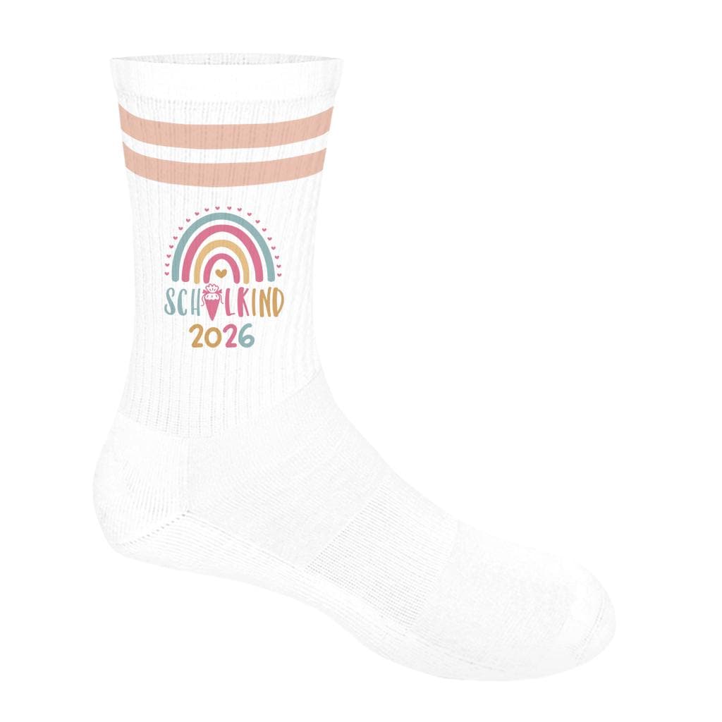 Personalisierbare Schulkind 2026 Socken mit Streifen, Einschulung Geschenk Mädchen Junge, bunte Socken, Geschenk Einschulung, Bio-Baumwolle