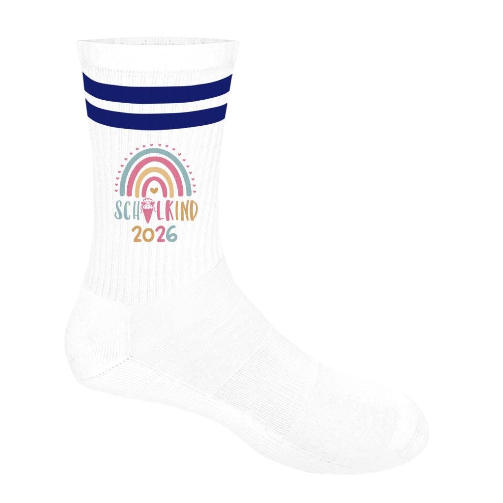 Personalisierbare Schulkind 2026 Socken mit Streifen, Einschulung Geschenk Mädchen Junge, bunte Socken, Geschenk Einschulung, Bio-Baumwolle