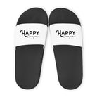 Camper Badelatschen "Happy Camper" für Campingplatz, Urlaub | schwarze Schlappen mit weißem Riemen für Dusche, Strand, Schwimmbad | unisex