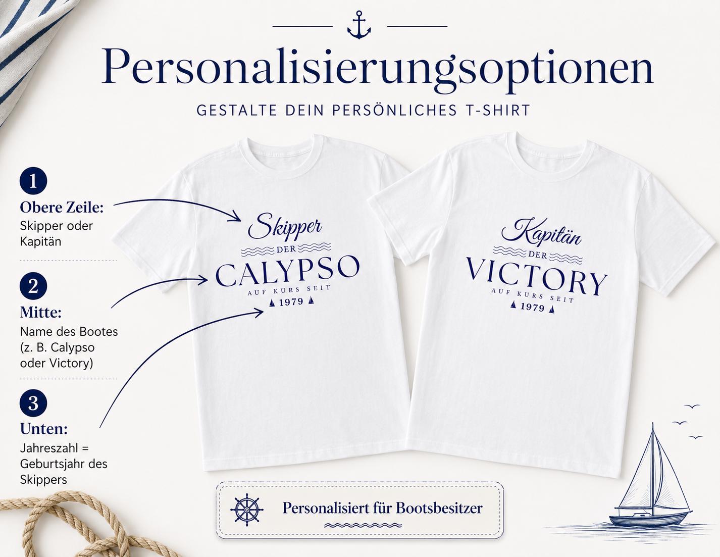 Personalisierbares Boots-Shirt mit Bootsname – Geschenkidee für Segler, Skipper & Bootsliebhaber