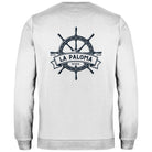 Personalisierter Sweater mit Bootsname | Maritimes Langarm Sweatshirt, Segler Geschenk, Boot Outfit | Steuerrad | Gr. XS bis XXL | weiß blau