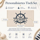 Personalisiertes Tischset im 2er-Set – maritimes Geschenk für Bootsbesitzer mit Bootsname | Steuerrad-Logo Design mit Namen, Jahr, Hafen