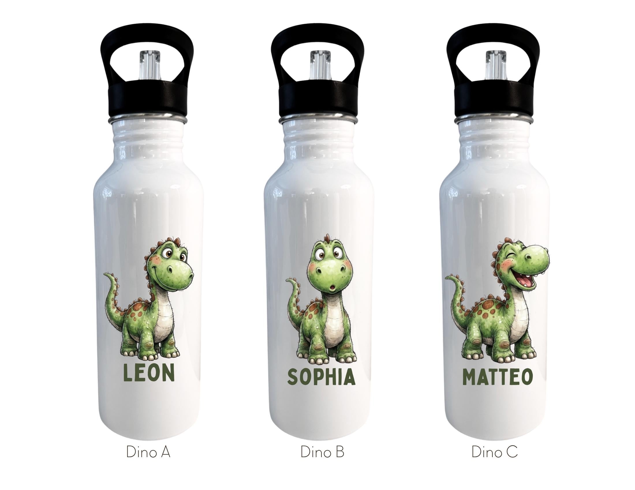 Trinkflasche Dino | personalisierte Edelstahlflasche | Geschenk für Schulanfang, Kita Start