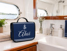Kulturbeutel "Ahoi" für Boot & Camping | maritime Waschtasche zum Aufhängen | Kulturtasche | Travel Wash Bag | Toiletbag in navy