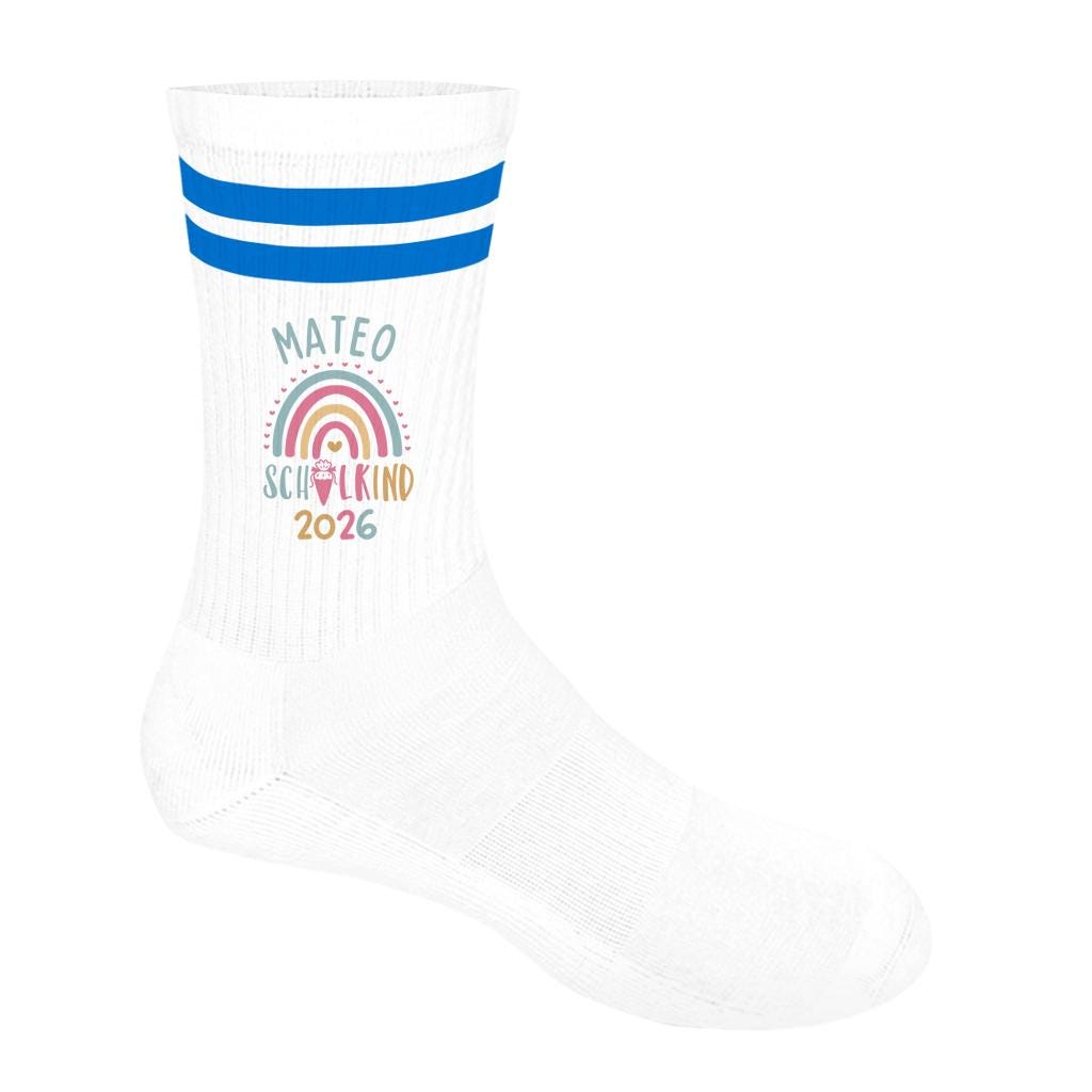 Personalisierbare Schulkind 2026 Socken mit Streifen, Einschulung Geschenk Mädchen Junge, bunte Socken, Geschenk Einschulung, Bio-Baumwolle