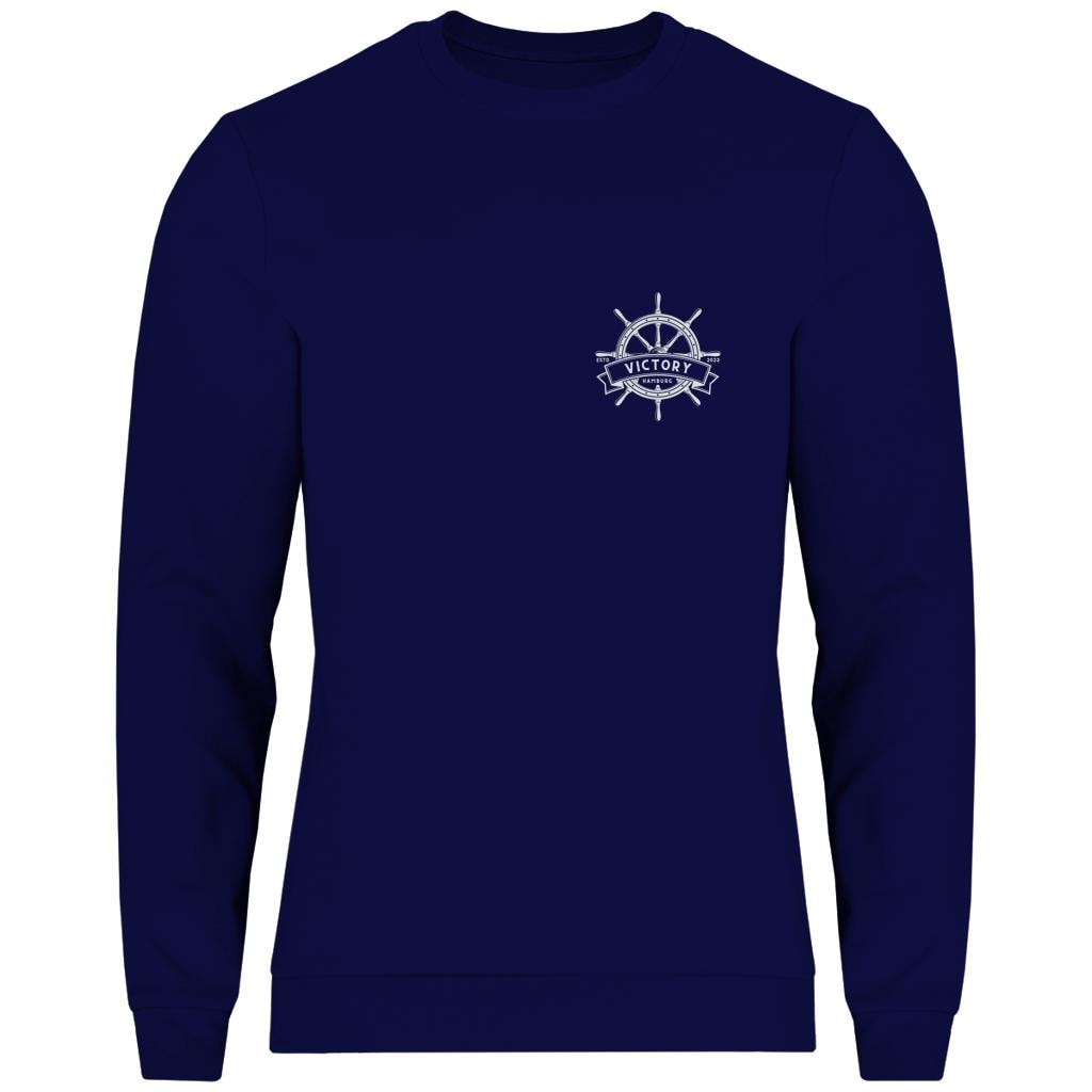 Personalisierter Sweater mit Bootsname | Maritimes Langarm Sweatshirt, Segler Geschenk, Boot Outfit | Steuerrad | Gr. XS bis XXL | weiß blau