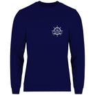 Personalisierter Sweater mit Bootsname | Maritimes Langarm Sweatshirt, Segler Geschenk, Boot Outfit | Steuerrad | Gr. XS bis XXL | weiß blau