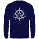 Personalisierter Sweater mit Bootsname | Maritimes Langarm Sweatshirt, Segler Geschenk, Boot Outfit | Steuerrad | Gr. XS bis XXL | weiß blau