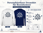 Personalisierter Sweater mit Bootsname | Maritimes Langarm Sweatshirt, Segler Geschenk, Boot Outfit | Steuerrad | Gr. XS bis XXL | weiß blau