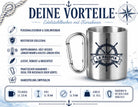 Personalisierte Edelstahltasse mit Karabiner, Bootstasse mit Bootsname, maritime Tasse für Skipper, Geschenk für Bootsbesitzer