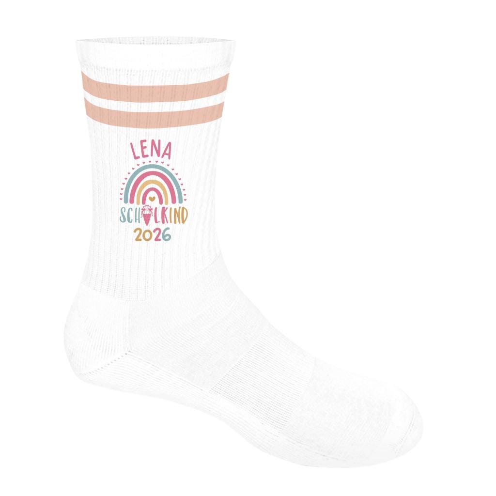 Personalisierbare Schulkind 2026 Socken mit Streifen, Einschulung Geschenk Mädchen Junge, bunte Socken, Geschenk Einschulung, Bio-Baumwolle