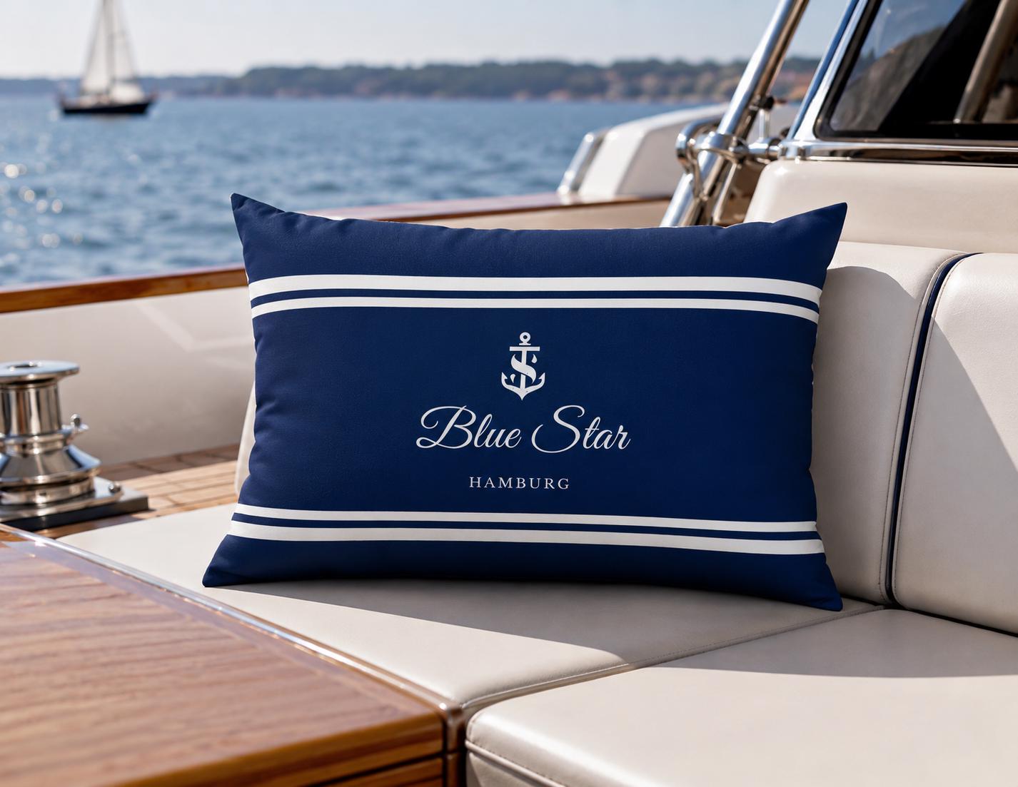 Wasserabweisendes Kissen | personalisiert für Dein Boot | Name, Hafen | Rechteckig 50 × 35 cm | mit Füllung