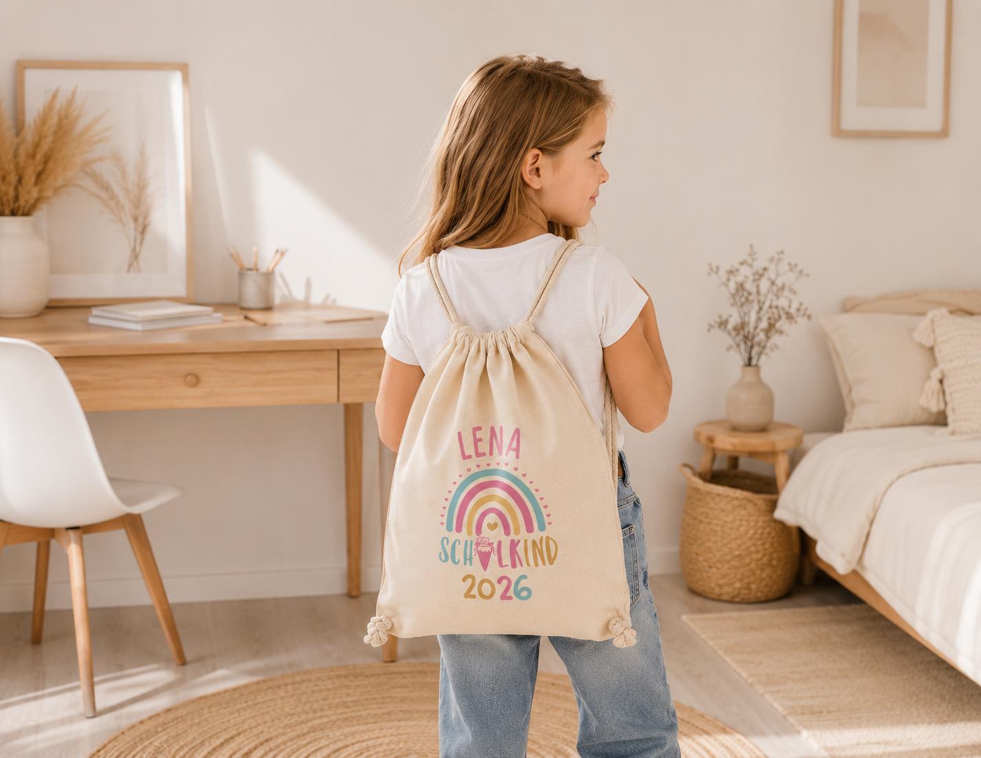 Personalisierter Turnbeutel Schulkind 2026 in 8 Farben | Geschenk zur Einschulung | Sportbeutel mit Name | Kindergarten- & Schultasche