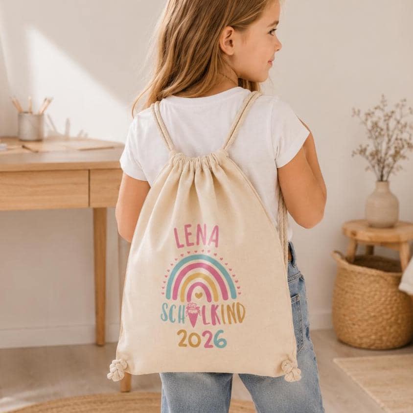 Personalisierter Turnbeutel Schulkind 2026 in 8 Farben | Geschenk zur Einschulung | Sportbeutel mit Name | Kindergarten- & Schultasche