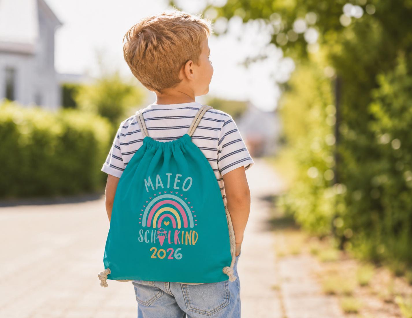 Personalisierter Turnbeutel Schulkind 2026 in 8 Farben | Geschenk zur Einschulung | Sportbeutel mit Name | Kindergarten- & Schultasche