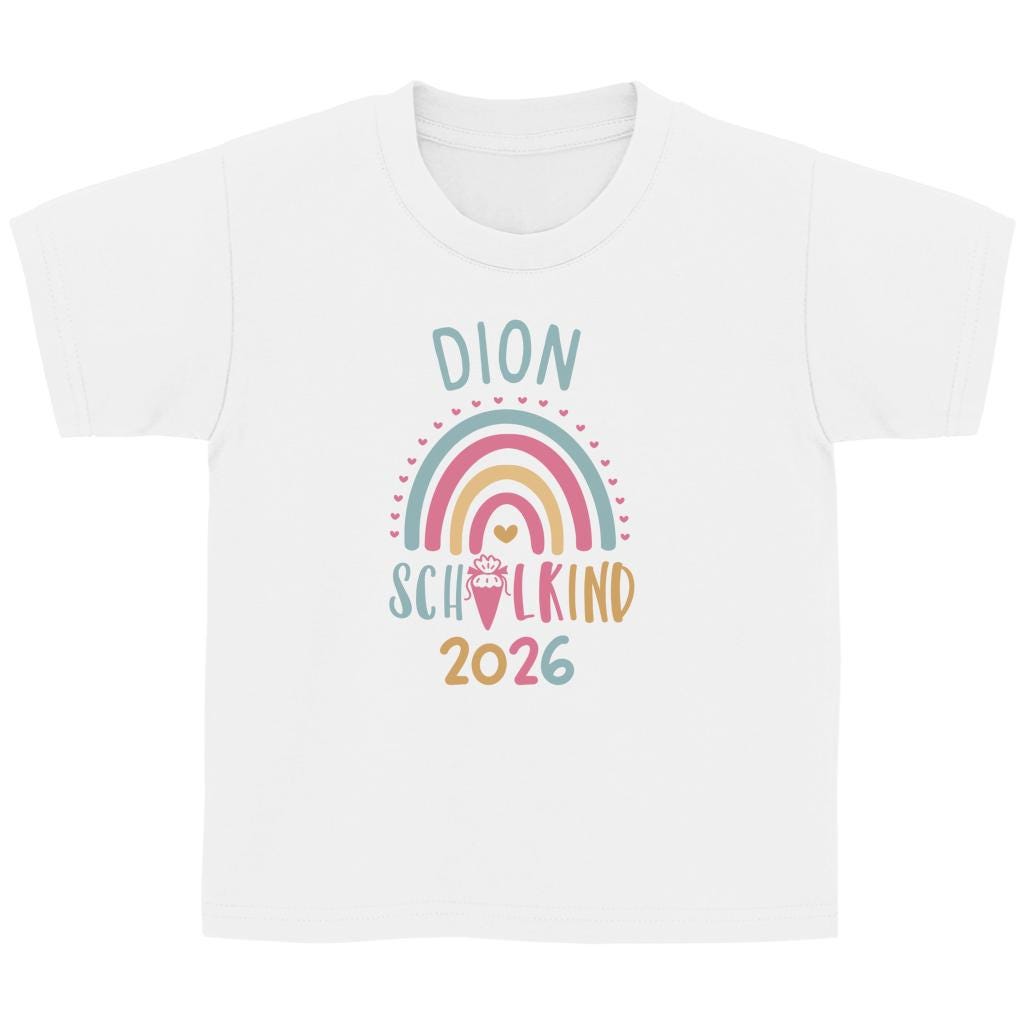 Personalisiertes Schulkind T-Shirt 2026 mit Name – Einschulungs-Shirt mit Regenbogen & Schultüte