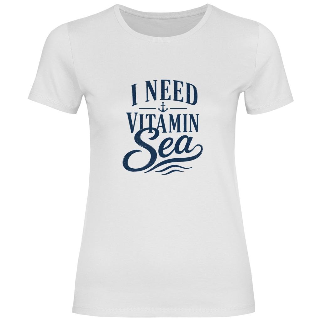 Damen T-Shirt "I Need Vitamin Sea" – maritimes Shirt für Strand, Urlaub & Meerliebhaber | weiß, natur, rosa, hellblau