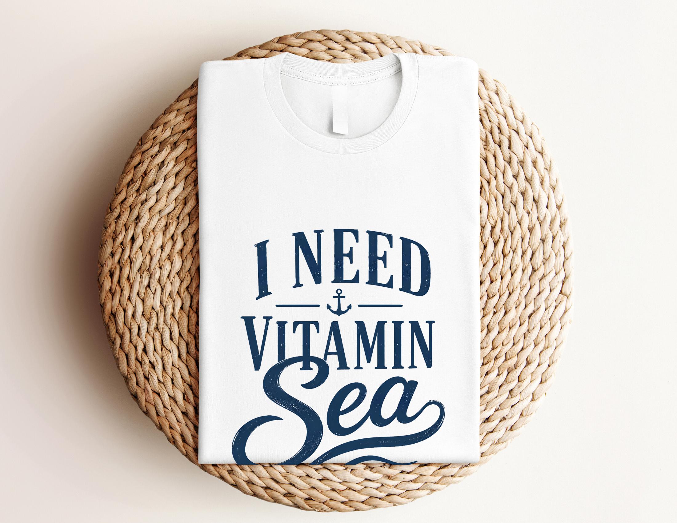 Damen T-Shirt "I Need Vitamin Sea" – maritimes Shirt für Strand, Urlaub & Meerliebhaber | weiß, natur, rosa, hellblau