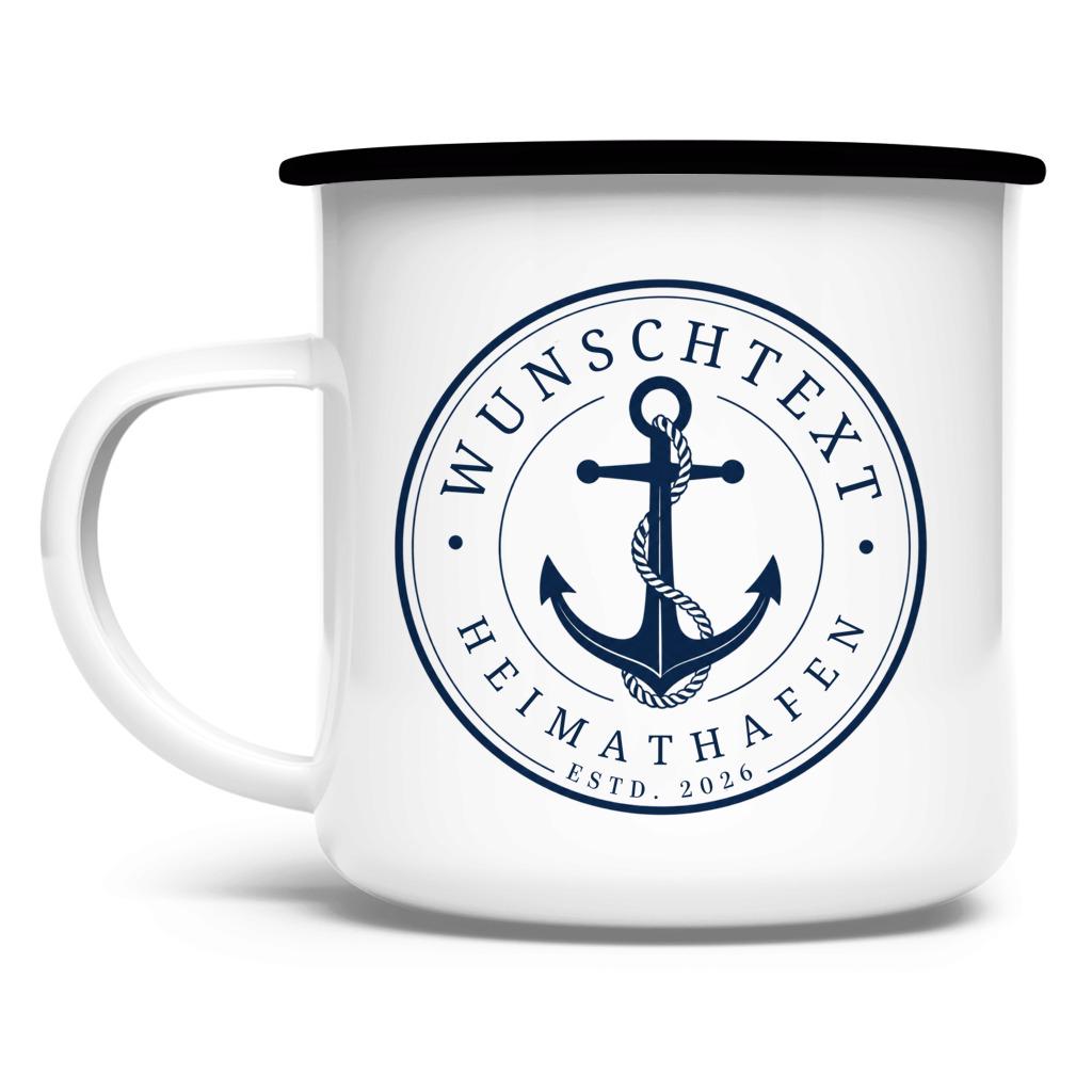 Personalisierte Emaille Tasse mit Anker | Heimathafen & Wunschtext | Geschenk für Segler, Skipper, Bootsbesitzer