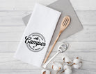 Personalisiertes Geschirrtuch | Frühstück für Camper - Camping-Logo mit euren Namen | in weiß oder grau