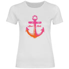 Maritimes Damen T-Shirt „Meer. Halt.“ | Anker Print in Pink & Orange | in weiß, rosa oder navy