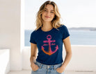Maritimes Damen T-Shirt „Meer. Halt.“ | Anker Print in Pink & Orange | in weiß, rosa oder navy