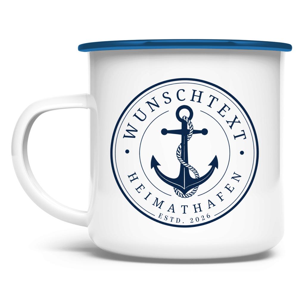 Personalisierte Emaille Tasse mit Anker | Heimathafen & Wunschtext | Geschenk für Segler, Skipper, Bootsbesitzer