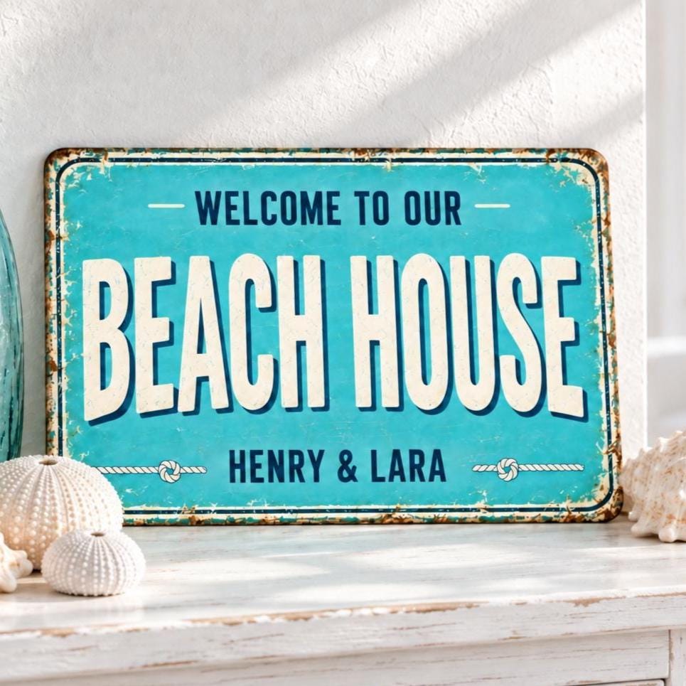 Personalisiertes Beach House Blechschild – Welcome to our Beach House