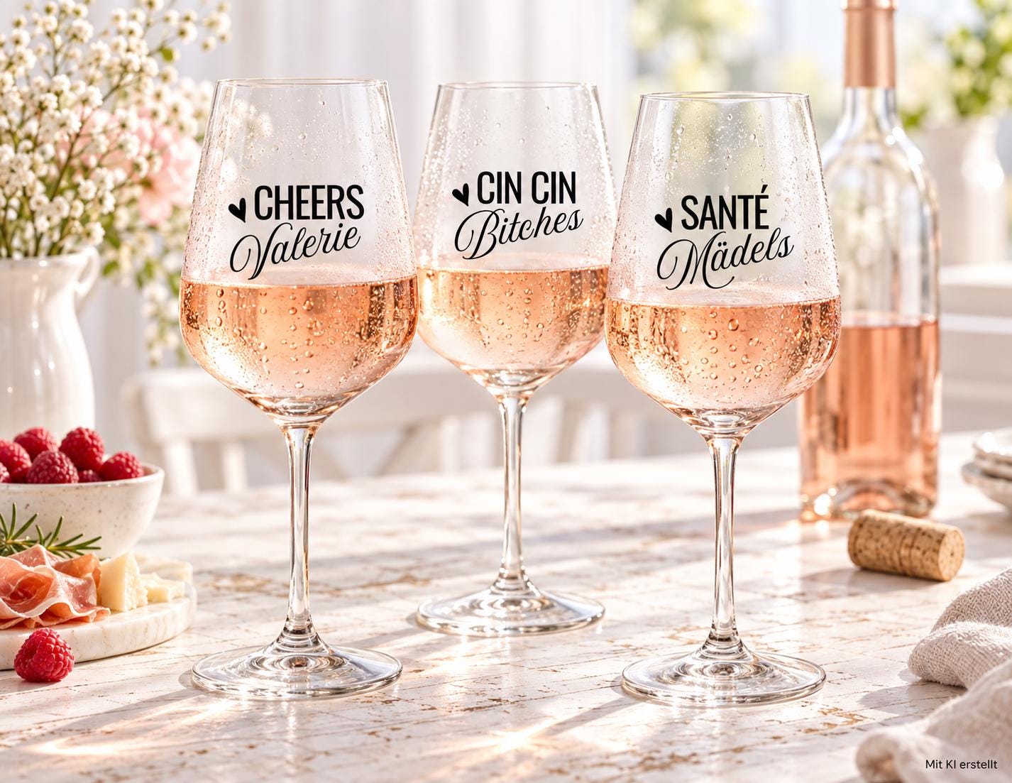 Personalisiertes Weinglas mit Name | Cheers, Cin Cin oder Santé | Geschenk für Frauen & Mädelsabend