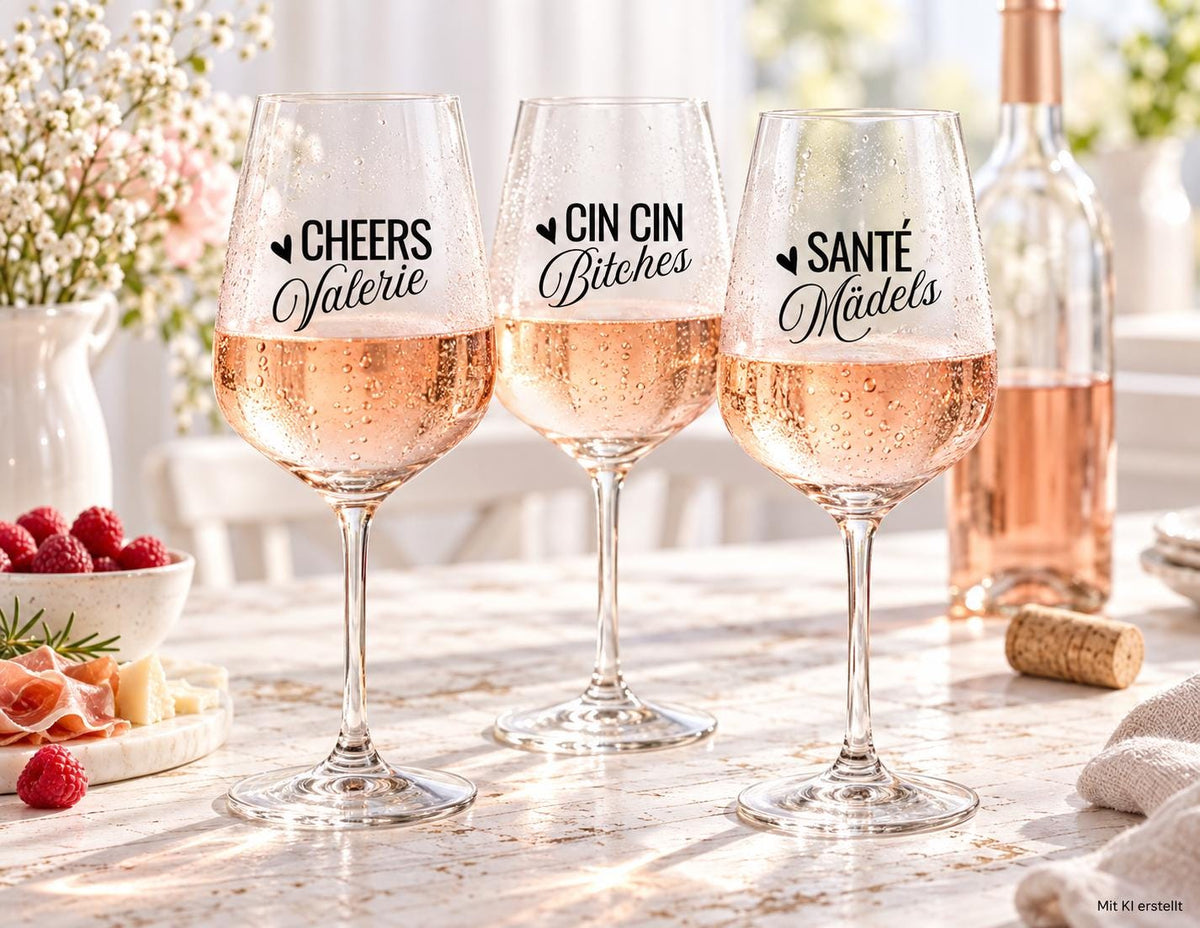 Personalisiertes Weinglas mit Name | Cheers, Cin Cin oder Santé | Geschenk für Frauen & Mädelsabend