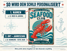 Personalisiertes Blechschild „Seafood Club“ mit Namen und Ort | 20 x 30 cm