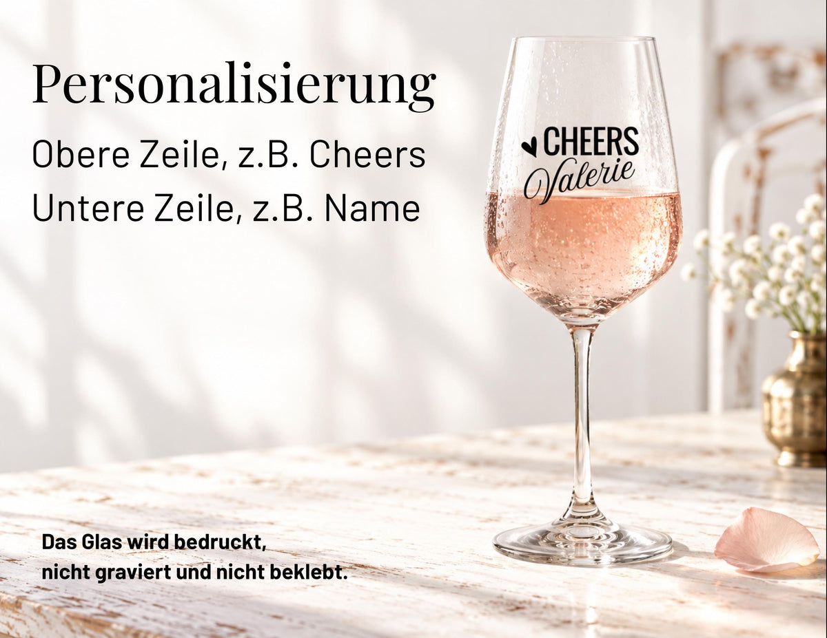 Personalisiertes Weinglas mit Name | Cheers, Cin Cin oder Santé | Geschenk für Frauen & Mädelsabend