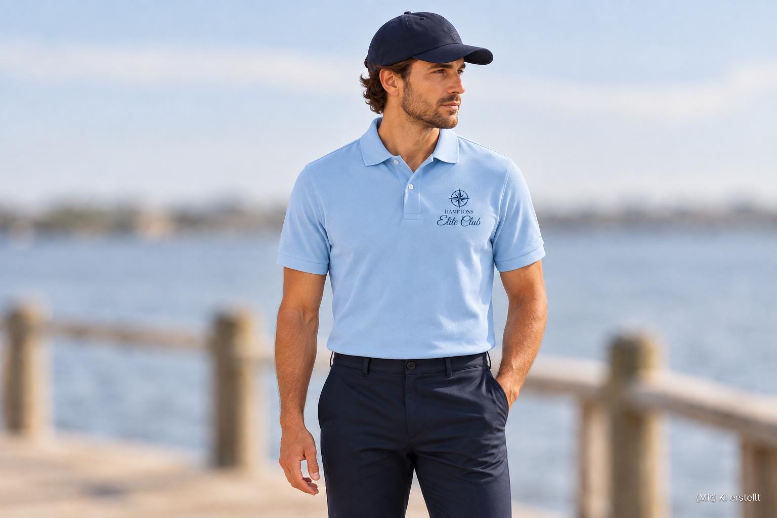 Hampton Elite Club Polo Shirt | Maritimes Unisex Poloshirt mit Kompass Motiv | Küstenlook Geschenk für Segler & Bootsliebhaber
