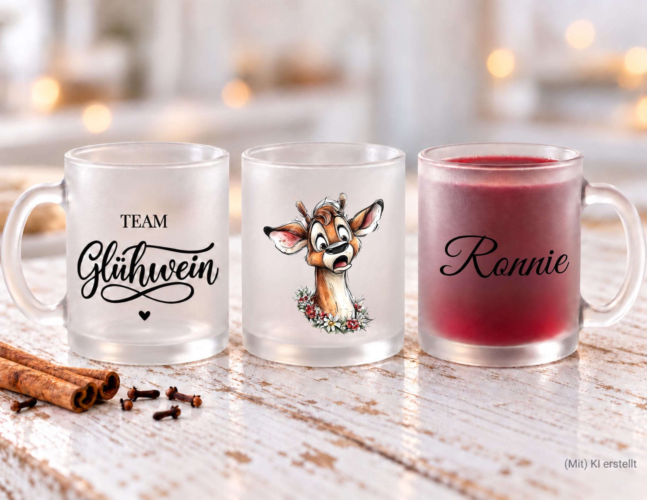 Personalisierte Glühweintasse mit Rentier – dein Name, dein Lieblingsmotiv